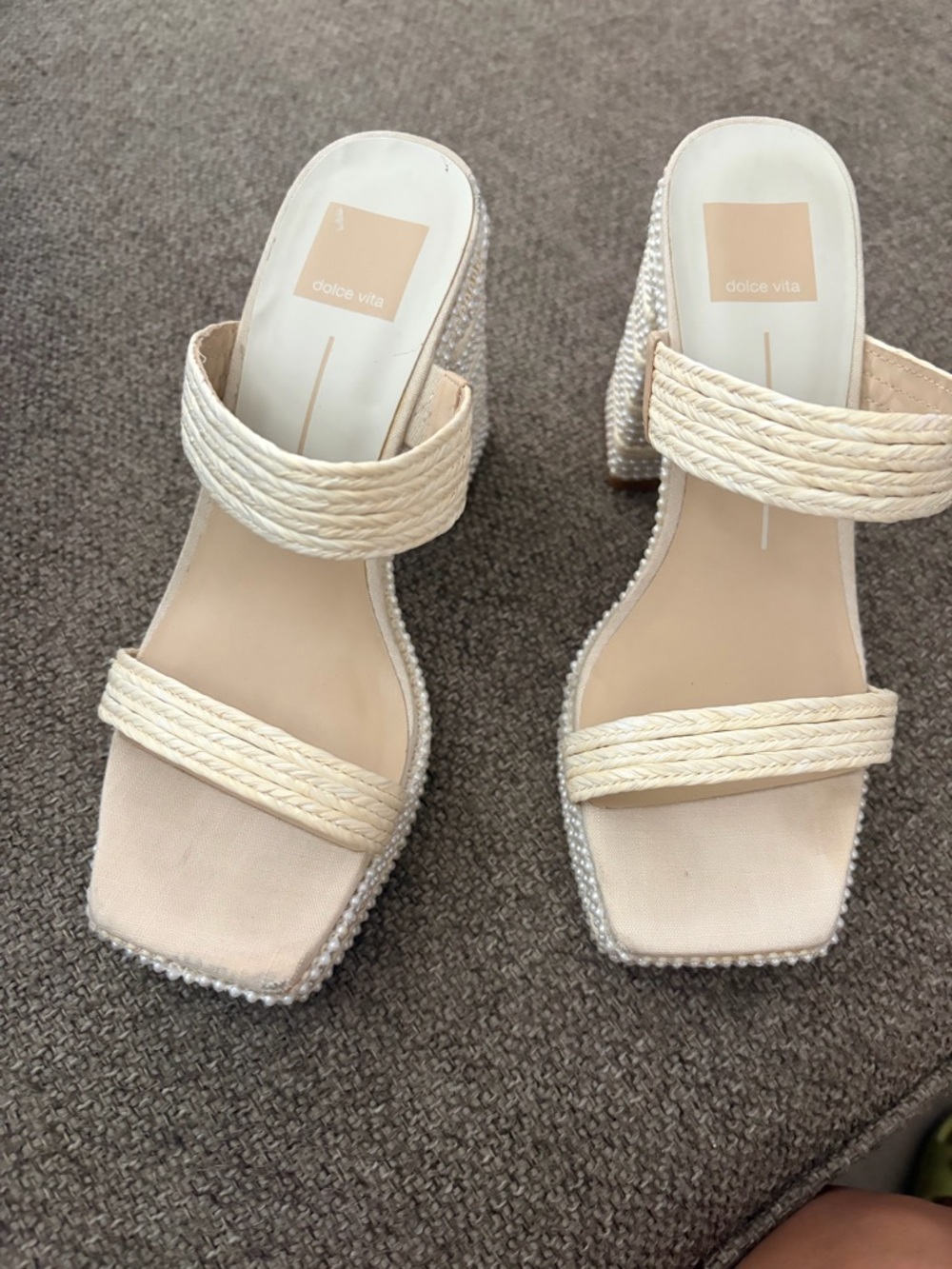 Dolce Vita Cream Braided Double-Strap Block Heel Sandals